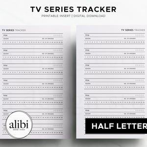 Half Letter TV Show Tracker Printable Episode Tracker Half Letter Printable Planner Insert Series Watch List, Digital Download TV Log