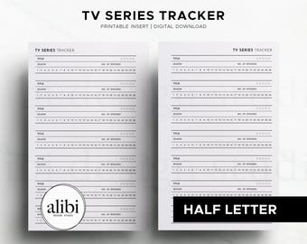 Halve letter tv-programmatracker afdrukbare afleveringtracker halve letter afdrukbare planner invoegen seriekijklijst, digitale download tv-logboek
