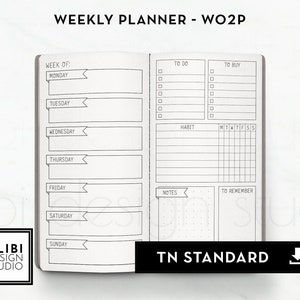 Standard TN Weekly Planner, Weekly on 2 Pages Habit Tracker To Do List Wo2P Travelers Notebook Printable Refill Planner Inserts