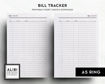 A5, Bill Tracker Monthly Bill Printable Planner Inserts Financial Planner Bill Organizer Monthly Planner Finance Overview