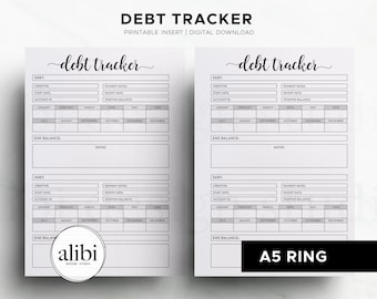 A5 Debt Tracker Financial Planner Budget Tracker A5 Planner Inserts Debt Planner Payment Calendar