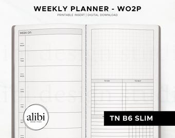 B6 SLIM TN Printable Weekly Planner Insert | Week on Two Pages Horizontal Refill | Travelers Notebook Printable Inserts Digital Download PDF