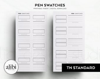 Standard TN Pen Swatches Pen Test Pen Tracker Pen Collection Ink Swatches Color Swatch Card Template Travelers Notebook Printable Inserts