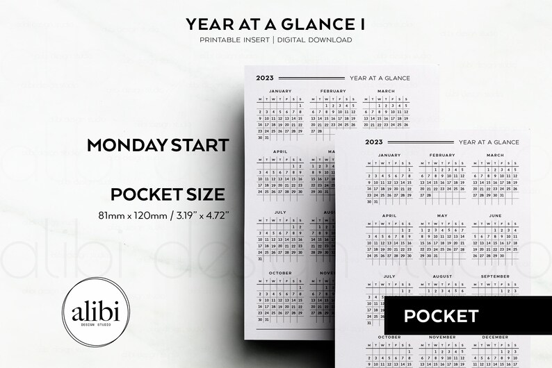 Pocket 2023 Year at a Glance Dashboard 2023 Calendar Yearly Etsy