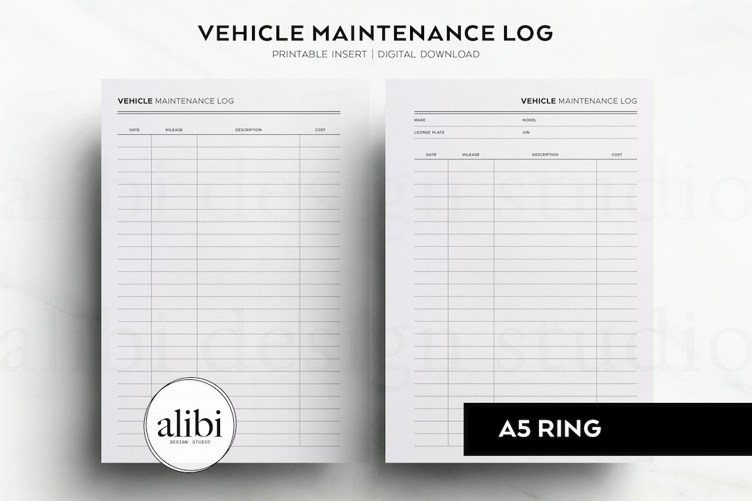 A5 Printable Vehicle Maintenance Log A5 Printable Planner Inserts - Etsy