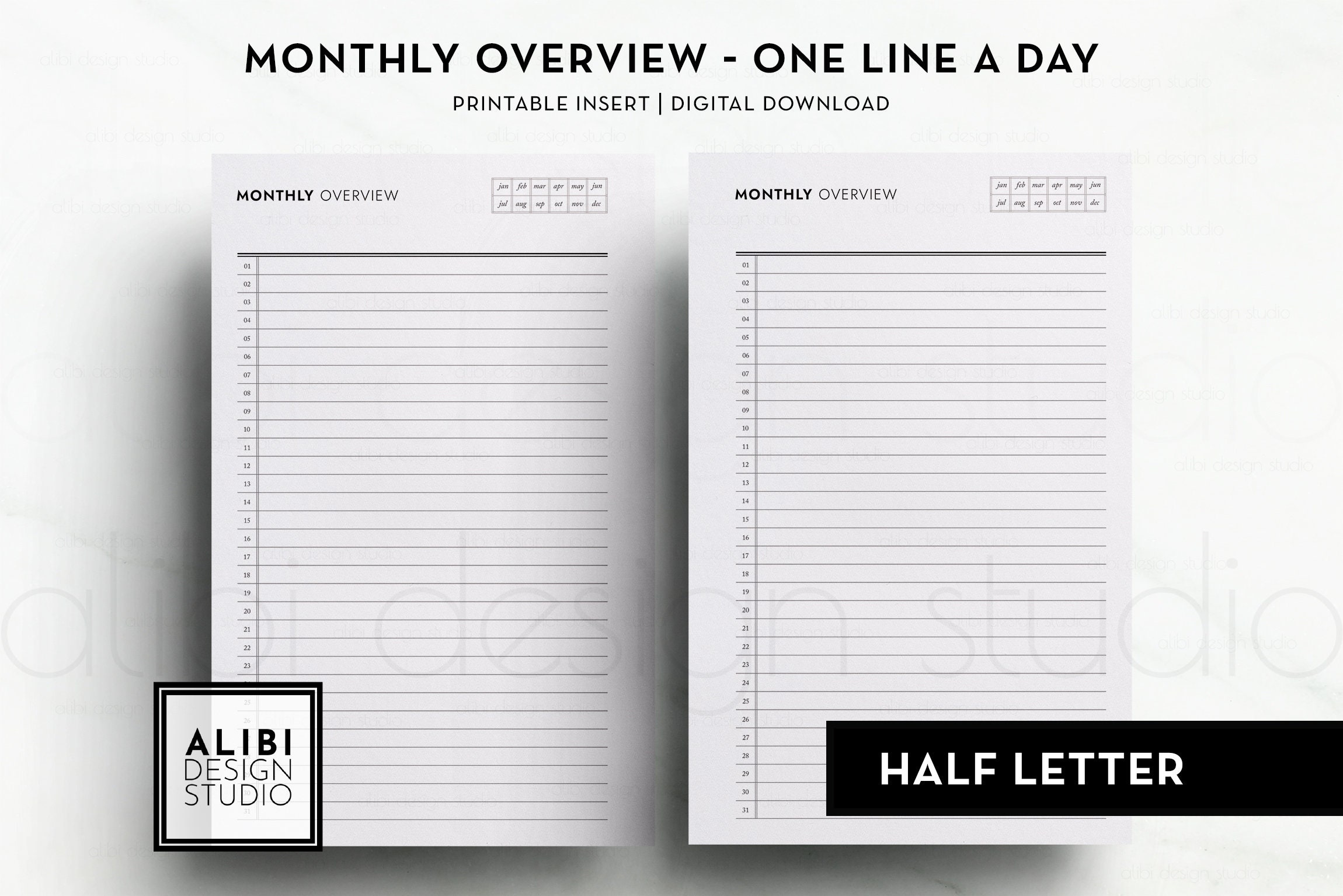 Half Letter One Line a Day Monthly Overview Daily Gratitude - Etsy