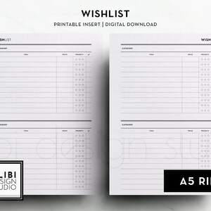 A5 Wunschliste Tracker Wunschliste Planer Einkaufsliste Expense Tracker A5 Printable Planer Inserts