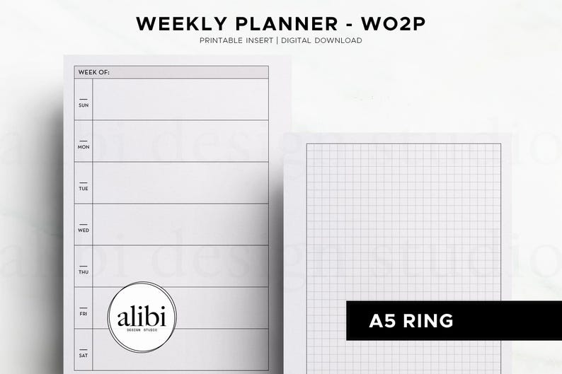 A5 Weekly Planner Printable | Week on Two Pages Layout | Horizontal ...