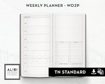 Standard TN Weekly Planner Traveler's Notebook Printable Insert Refill Week on 2 Pages Habit Tracker Grid Paper | Wo2P