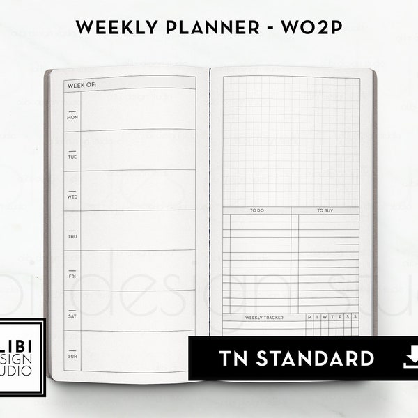 Standard TN Weekly Planner Traveler's Notebook Printable Insert Refill Week on 2 Pages Habit Tracker Grid Paper | Wo2P