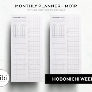 Hobonichi Weeks Month at a Glance Habit Tracker Monthly Planner Mo1P Month on One Page Hobo Weeks Printable Inserts Dashboard Planner Layout