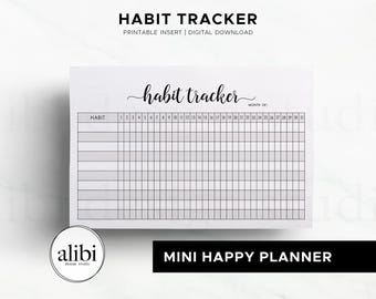 HP Mini Habit Tracker Printable Insert Monthly Planner | Daily Routine Goal Tracker Mini Happy Planner Minimal Printable