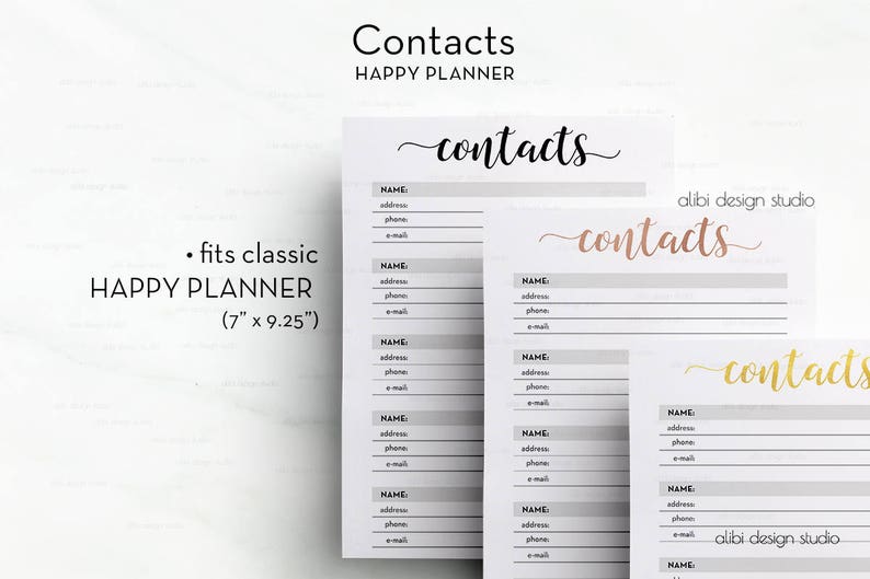 Happy Planner Address Book Contacts List for MAMBI Planner Etsy