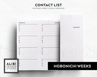 Hobonichi Weeks Contact Planner Contact List Hobo Weeks Printable Inserts Address Book