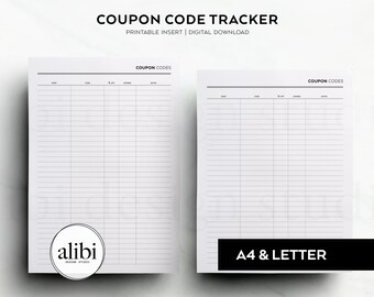 A4 and US Letter Size Printable Coupon Code Tracker Shopping Budget Planner Printable Planner Inserts