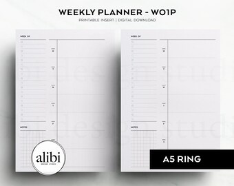 A5 Weekly Planner Week at a Glance A5 Printable Planner Inserts Grid Paper Wo1P