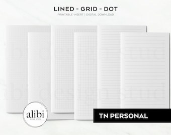 Personal TN Grid Paper Dot Grid Lined Paper Printables Travelers Notebook Printable Inserts