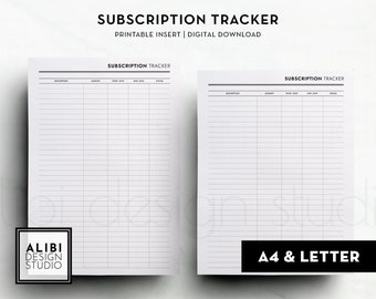 A4 and Letter Subscription Tracker Financial Planner Printable Planner Inserts Monthly Subscription Tracker Expense Tracker