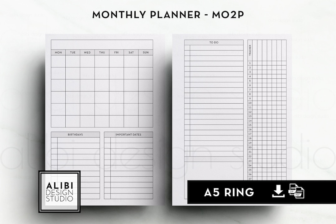 A5 Monthly Planner Month on Two Pages Habit Tracker A5 Printable ...