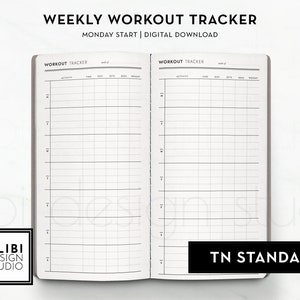 Standard TN, Workout Planner Exercise Log Workout Tracker Weekly Planner Fitness Journal Travelers Notebook Printable Inserts Midori