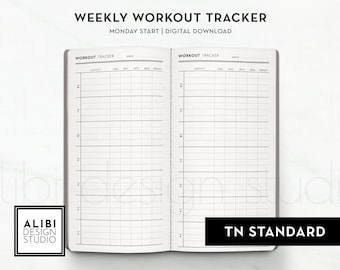 Standard TN, Workout Planner Exercise Log Workout Tracker Weekly Planner Fitness Journal Travelers Notebook Printable Inserts Midori