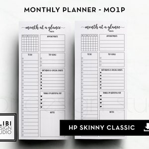 Skinny Classic Happy Planner Monthly Planner, Monthly Overview Calendar HP Half Sheet Printable Inserts To Do List