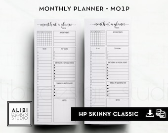 Skinny Classic Happy Planner Monthly Planner, Monthly Overview Calendar HP Half Sheet Printable Inserts To Do List