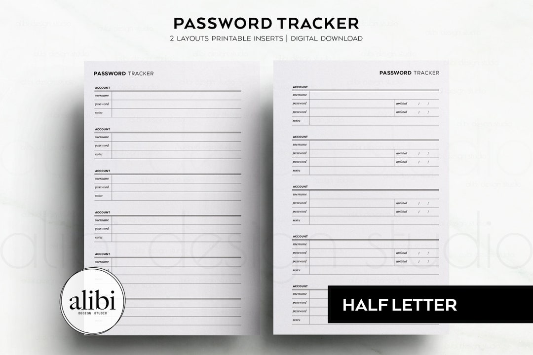 Half Letter Password Tracker Password Manager Emergency Planner ...