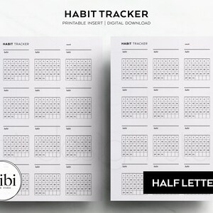 Half Letter Habit Tracker Monthly Planner Printable Planner Inserts