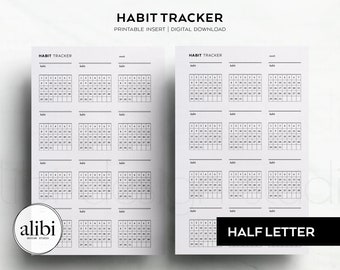 Half Letter Habit Tracker Monthly Planner Mini Calendar Tracker Half Letter Printable Planner Inserts