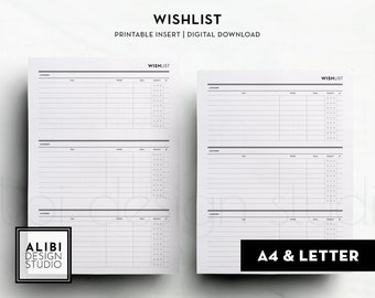 A4 US Letter Size Wishlist Tracker Wishlist Planner Printable Planner Inserts Gift Planner