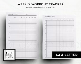 A4 and US Letter Size, Workout Planner Exercise Log Workout Tracker Weekly Planner Fitness Journal Printable Planner Inserts