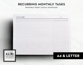 A4 US Letter Recurring Tasks Habit Tracker Printable Planner Inserts