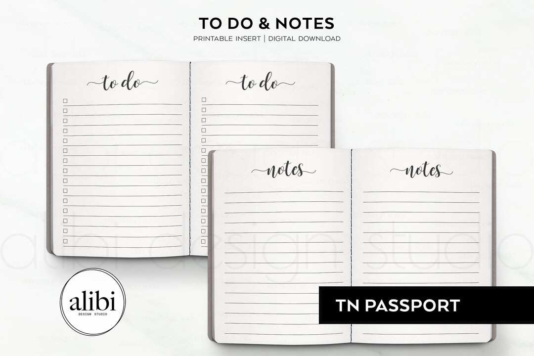 Passport TN, to Do List Notes Travelers Notebook Printable Inserts ...