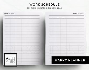 Happy Planner Work Planner Work Schedule Time Sheet Log Work Shift Tracker Time Tracker HP Classic Printable Planner Inserts