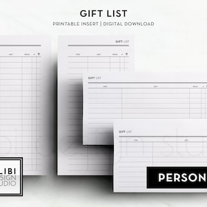 Personal Gift List Shopping List Gift Ideas Personal Printable Planner Inserts