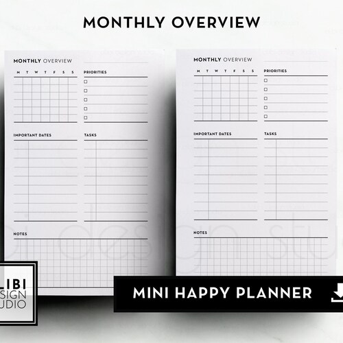 HP MINI Monthly Planner Month at a Glance Mini Happy Planner Etsy