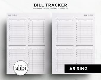 A5 Bill Tracker Printable Planner Inserts Financial Planner Budget Planner Expense Tracker