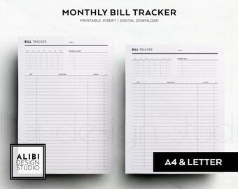 A4 and US Letter Size, Bill Tracker Monthly Financial Overview Budget Inserts Finance Planner Printable Planner Inserts