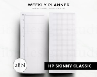 Skinny Classic Happy Planner Weekly Planner Week on One Page HP Half Sheet Printable Planner Inserts Grid Paper Hobonichi Weeks Style