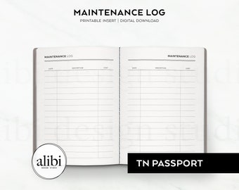 Passport TN Printable Maintenance Log Maintenance Record Travelers Notebook Printable Inserts
