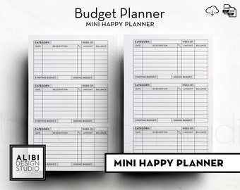 HP MINI Budget Planner Expense Tracker Mini Happy Planner Printable Inserts Bill Tracker