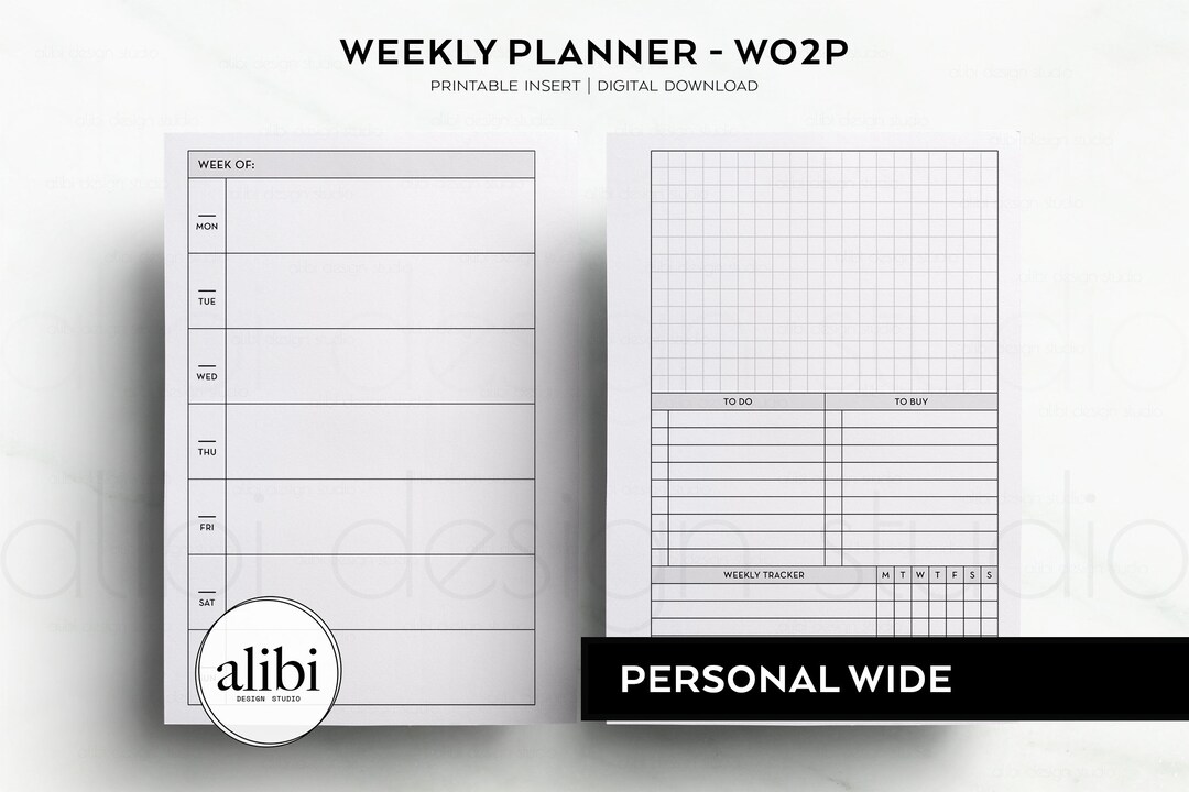Personal WIDE Weekly Planner Week on 2 Pages Personal Wide Printable ...