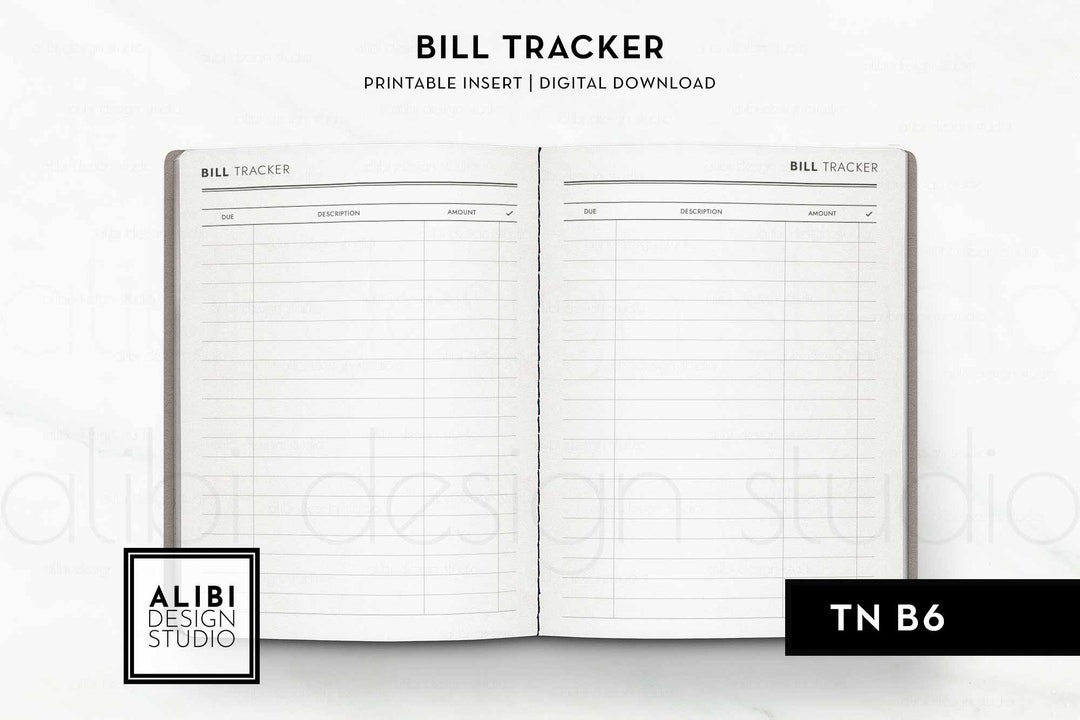 B6 TN Bill Tracker Monthly Bill Travelers Notebook Printable Planner ...