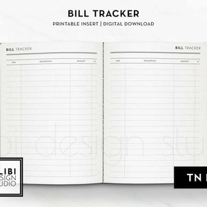 B6 TN Bill Tracker Monthly Bill Travelers Notebook Printable Planner ...