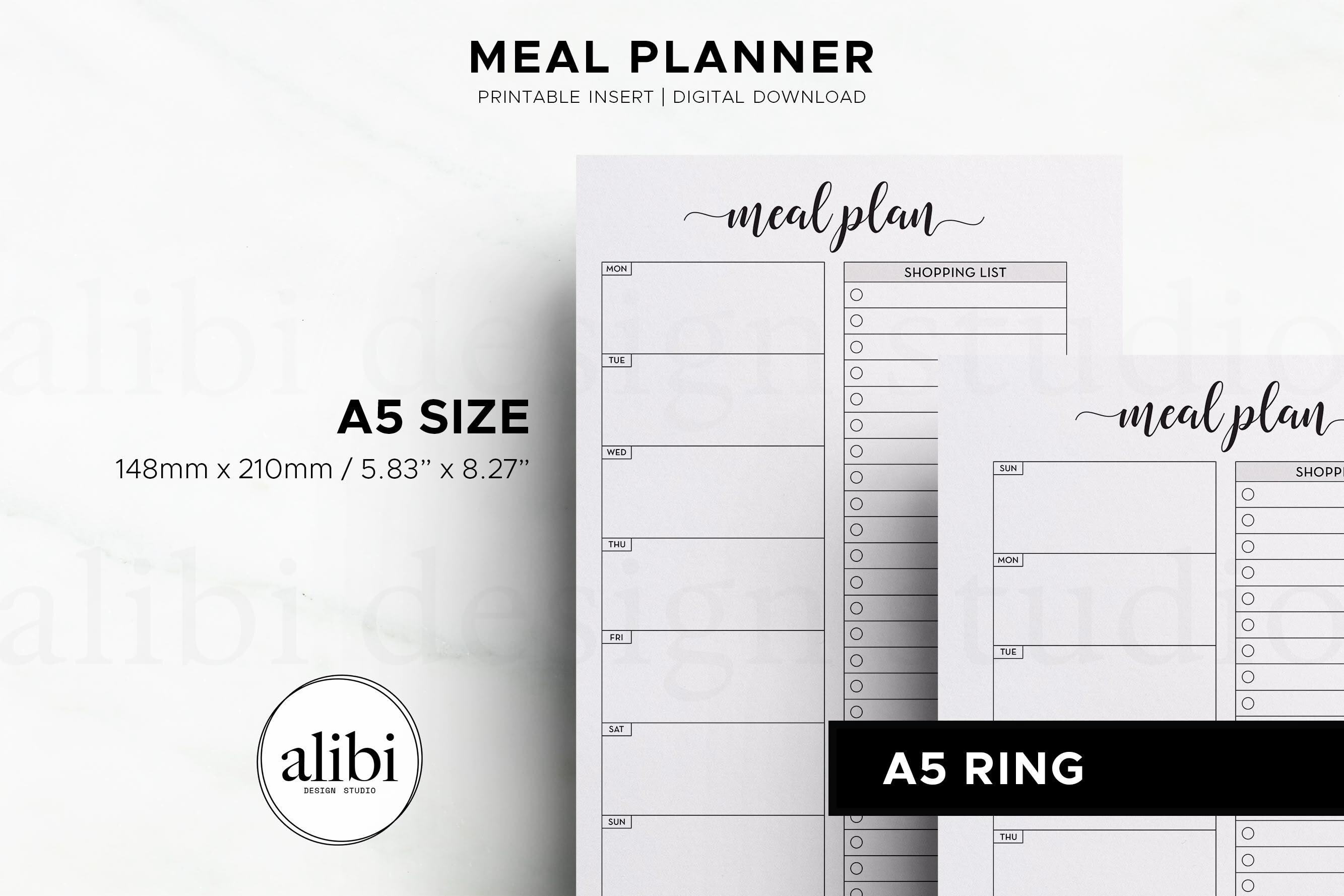 A5 Meal Planner Shopping List Weekly Meal Planner, A5 Menu Planner ...
