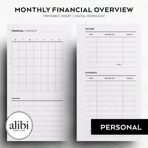 Personal Budget Planner Monthly Financial Overview Personal Printable Planner Inserts