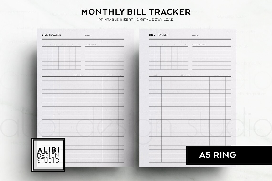A5 Bill Tracker Monthly Planner Financial Budget Planner - Etsy