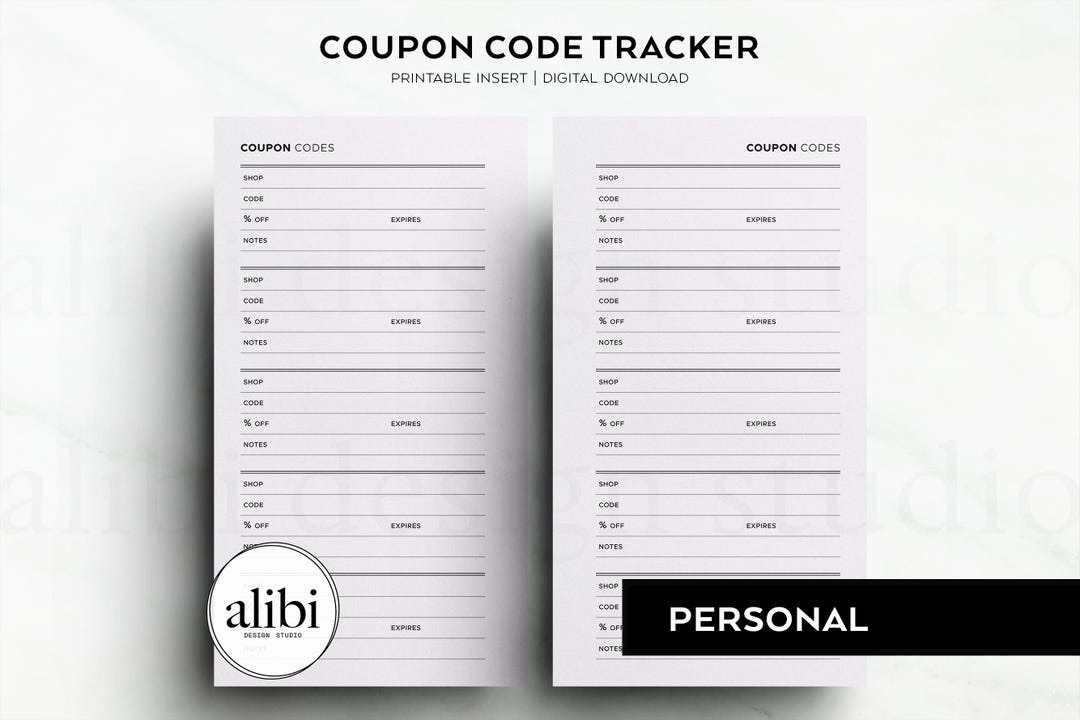 Personal Printable Coupon Code Tracker Shopping Budget Planner Personal ...