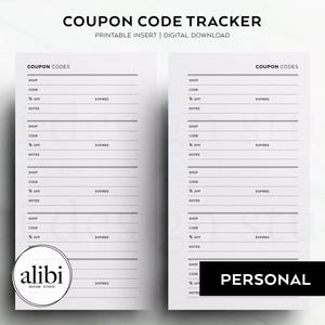 Personal Printable Coupon Code Tracker Shopping Budget Planner Personal Printable Planner Inserts